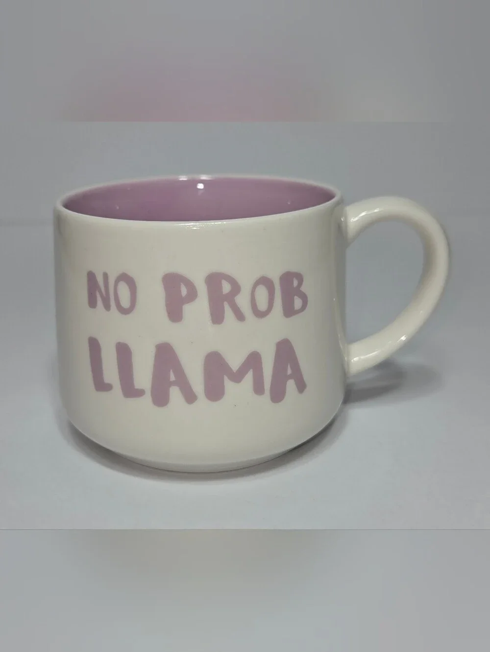 No Prob Llama Purple-Accent Ceramic Coffee Mug NWOT